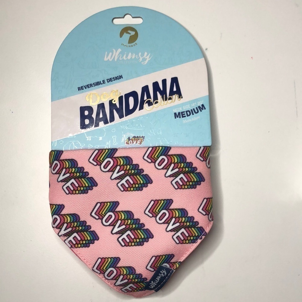 𝅺NWT Doghaus Whimsy Collection Dog Bandana Collar Medium Rainbow LOVE design